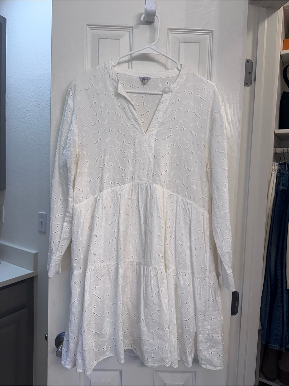 Rails White Eyelet Tiered Long-Sleeve Dress